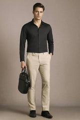 Men Black Solid Full Sleeves Casual Shirt