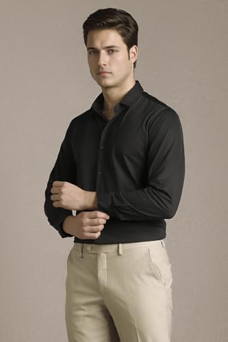 Men Black Solid Full Sleeves Casual Shirt