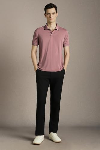 Men Pink Solid Polo Neck T-Shirt