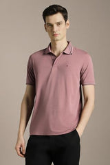 Men Pink Solid Polo Neck T-Shirt