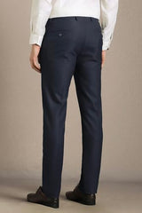 Men Navy Textured Flat Front Formal Trousers