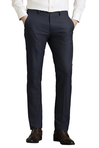 Men Navy Textured Flat Front Formal Trousers