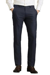 Men Navy Textured Flat Front Formal Trousers