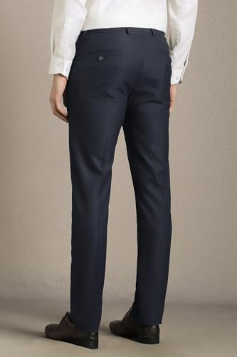 Men Navy Textured Flat Front Formal Trousers