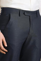 Men Navy Textured Flat Front Formal Trousers