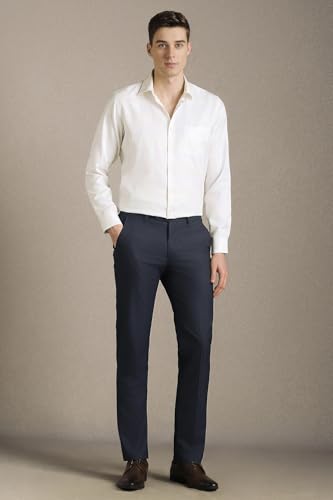 Men Navy Textured Flat Front Formal Trousers