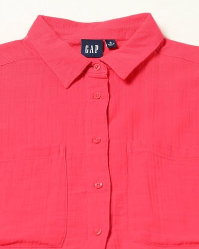 Women's Spread Collar Short Sleeves Shirt, Pink, L