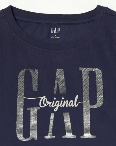 Women's Logo Print Crew Neck Relaxed Crop T-Shirt, Navy
