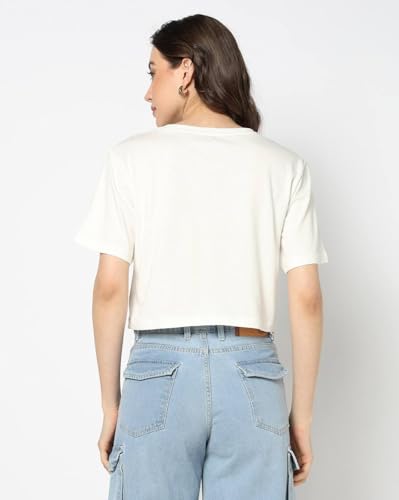 Women's Logo Print Crew Neck Relaxed Crop T-Shirt, White