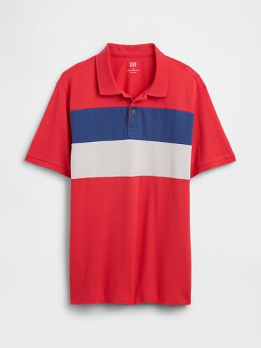 Men's Horizontal Stripes Polo Neck T-Shirt, Blue, S