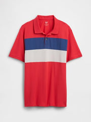 Men's Horizontal Stripes Polo Neck T-Shirt, Blue, S