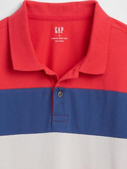 Men's Horizontal Stripes Polo Neck T-Shirt, Blue, S