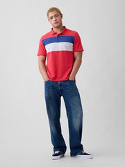 Men's Horizontal Stripes Polo Neck T-Shirt, Blue, S