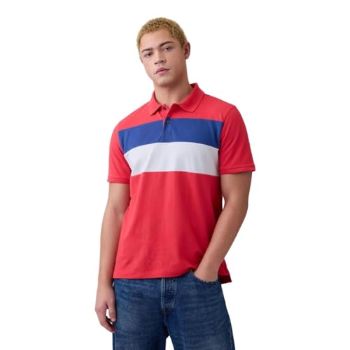 Men's Horizontal Stripes Polo Neck T-Shirt, Blue, S