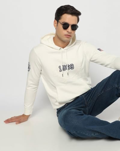 Men's Numeric Hooded Sweatshirt, Off White, M