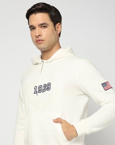 Men's Numeric Hooded Sweatshirt, Off White, M