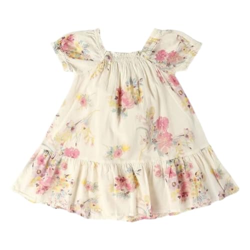 Kids' Floral Print Square Neck Puff Sleeves A-Line Dress, Multi, 2Y