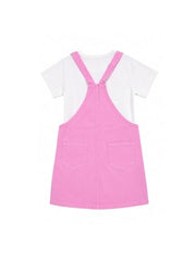 Gini and Jony Girls White/Pink Cotton Dungaree Sleeveless