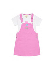Gini and Jony Girls White/Pink Cotton Dungaree Sleeveless