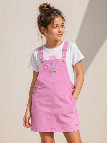 Gini and Jony Girls White/Pink Cotton Dungaree Sleeveless