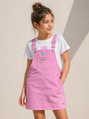 Gini and Jony Girls White/Pink Cotton Dungaree Sleeveless
