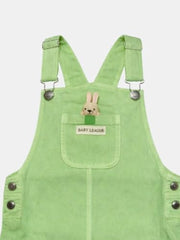 Gini and Jony Girls White/Green Cotton Dungaree Sleeveless