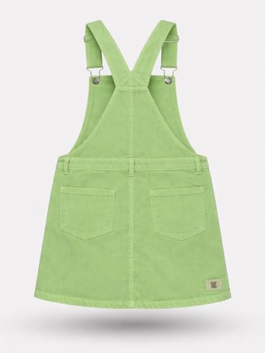 Gini and Jony Girls White/Green Cotton Dungaree Sleeveless