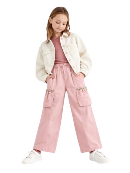 Gini and Jony Girls Mauve Solid Cotton Trouser Fixed Waist