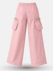 Gini and Jony Girls Mauve Solid Cotton Trouser Fixed Waist