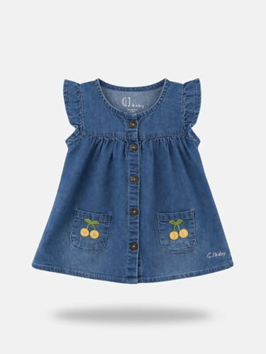 Girls Blue Solid Denim A-Line Dress