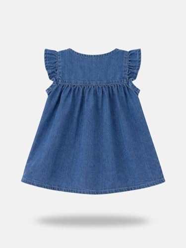 Girls Blue Solid Denim A-Line Dress