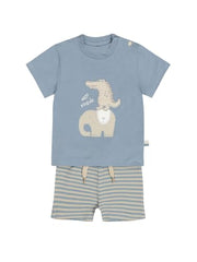 Boys Cotton Printed Striped 2 Piece Set T-shirt & Shorts