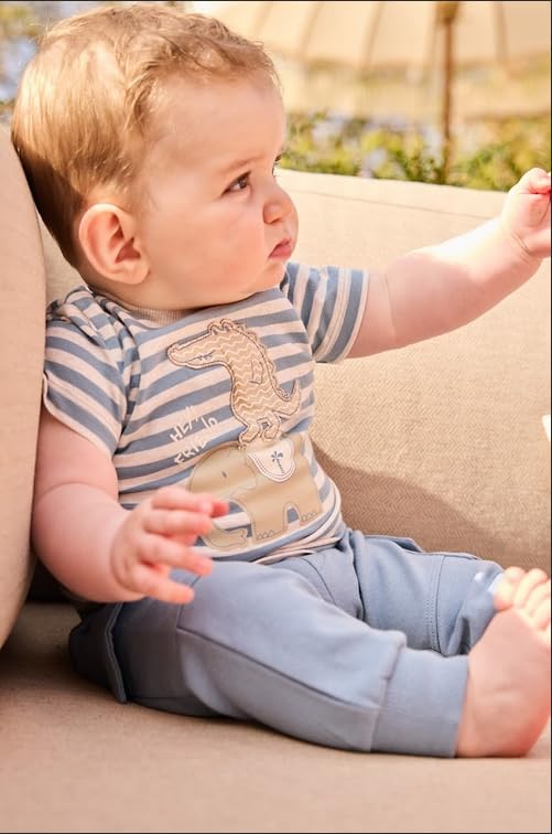 GJ Baby Boys Blue Solid Cotton Elasticated Track Pant 18-24 Months