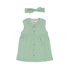 GJ Baby Girls Green Solid Cotton Half Sleeves Dress 18-24 Months