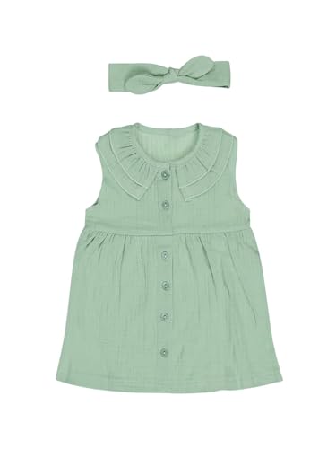 GJ Baby Girls Green Solid Cotton Half Sleeves Dress 18-24 Months