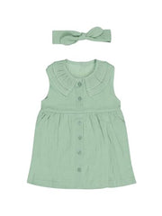 GJ Baby Girls Green Solid Cotton Half Sleeves Dress 18-24 Months