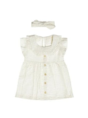 GJ Baby Girls Solid Cotton Dress with Headband