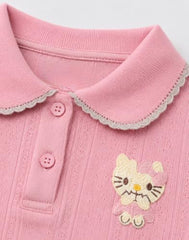 Gini and Jony Girls Peach Applique Cotton Half Sleeves Polo Top 4-5 Years