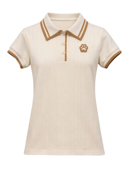 Gini and Jony Girls White Applique Cotton Polo Top Half Sleeves