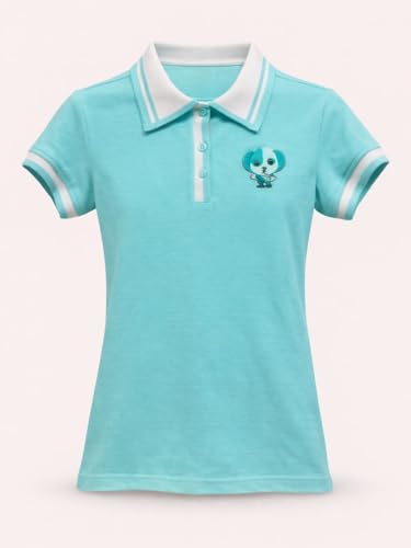 Gini and Jony Girls Turquoise Applique Cotton Polo Top Half Sleeves