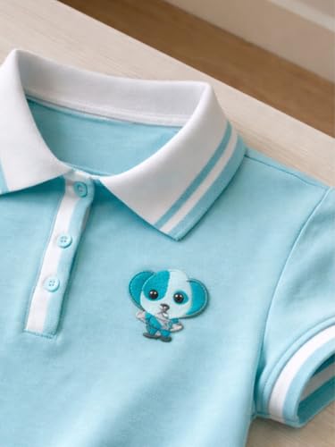Gini and Jony Girls Turquoise Applique Cotton Polo Top Half Sleeves