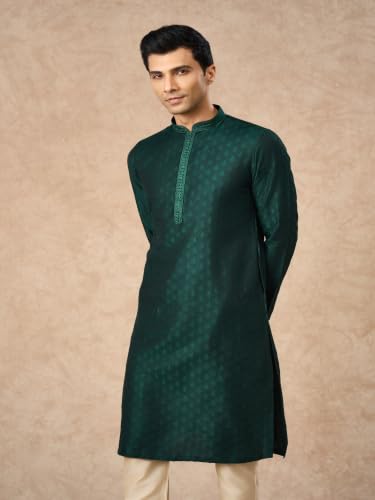 Manyavar Men's Art Silk Self-Textured Knee-Length Kurta Pyjama Set