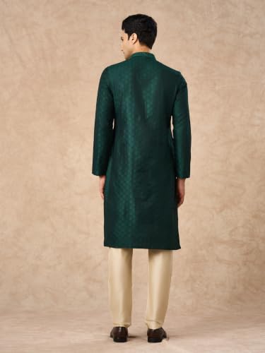 Manyavar Men's Art Silk Self-Textured Knee-Length Kurta Pyjama Set