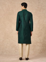 Manyavar Men's Art Silk Self-Textured Knee-Length Kurta Pyjama Set