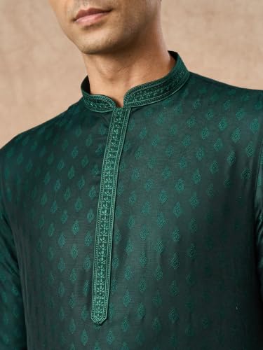 Manyavar Men's Art Silk Self-Textured Knee-Length Kurta Pyjama Set