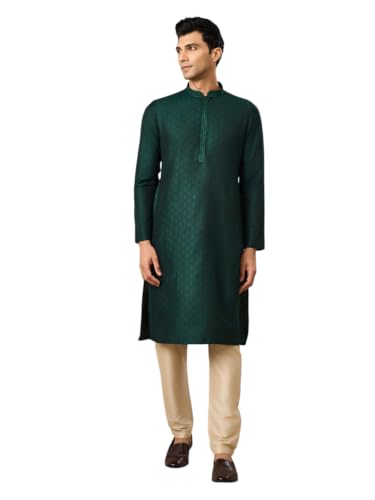 Manyavar Men's Art Silk Self-Textured Knee-Length Kurta Pyjama Set