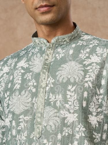 Manyavar Men's Cotton Blend Floral Print Full Sleeves Long Kurta Pyjama Set