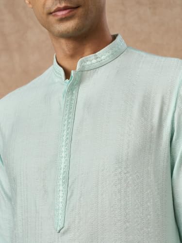 Manyavar Men's Blended Viscose Embroidered Knee-Length Kurta Pyjama Set