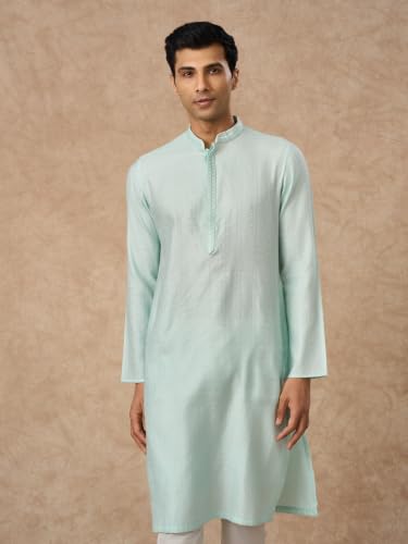Manyavar Men's Blended Viscose Embroidered Knee-Length Kurta Pyjama Set