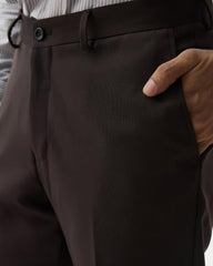 Blackberrys Men Textured Regular Fit Formal Trouser | Viscose Rayon Blend | Clean Front & Cross Pocket | Rust